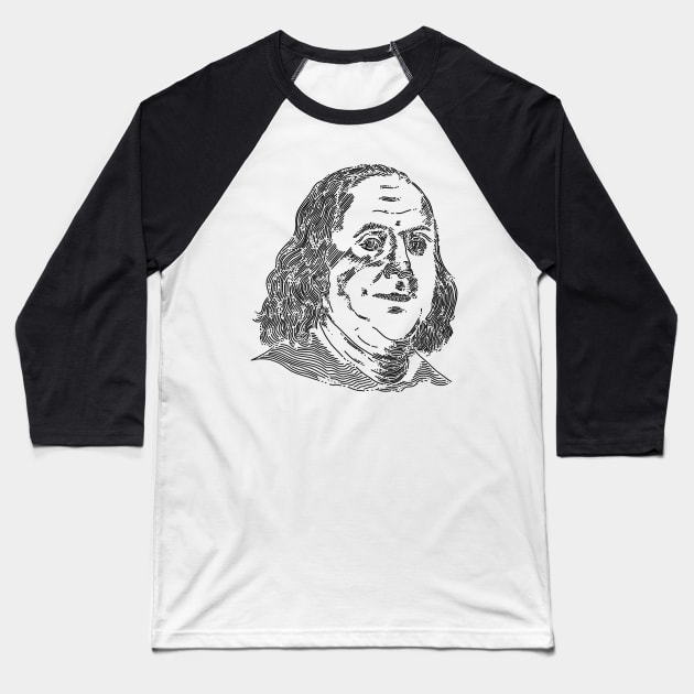 Benjamin Franklin Line Art Baseball T-Shirt by Merchsides